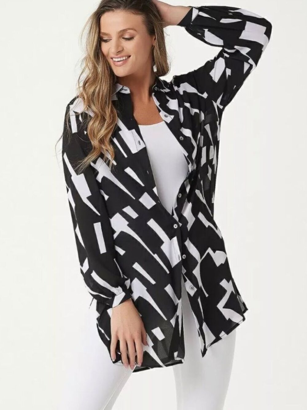 Dennis Basso Printed Woven Button Front Duster